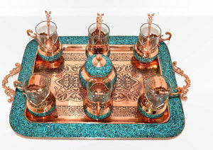 Tea Set Hand Made with Copper & Turquoise gemstone
